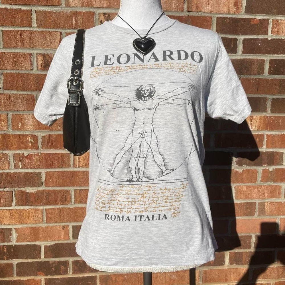 Vintage Leonardo Da Vinci Small Grey Artist Graphic T shirt